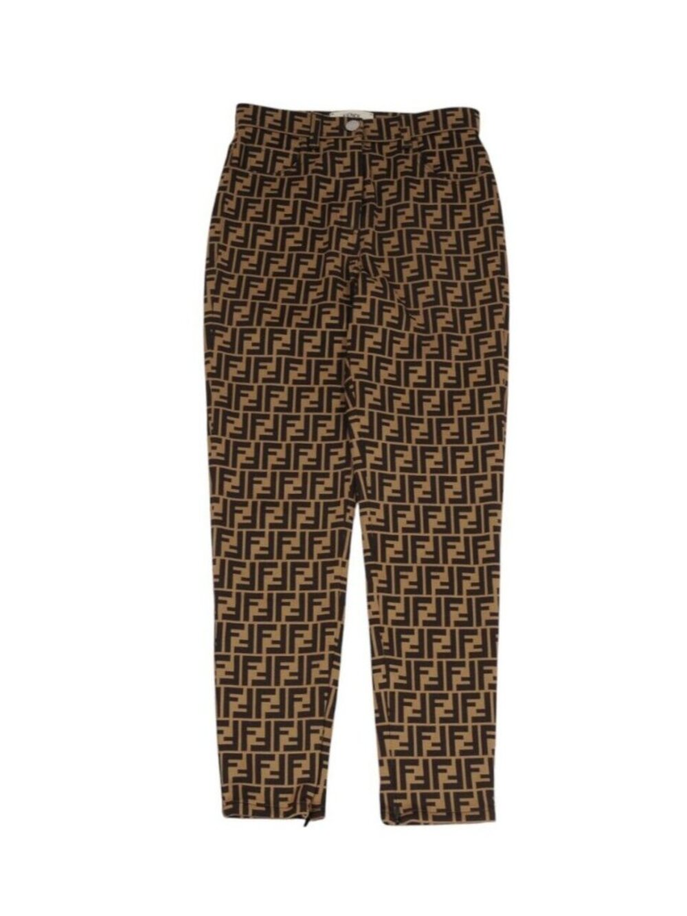 Fendi FF Logo Pants Size IT 42 US 6 Brown Cotton Poly Trousers Ankle Zip